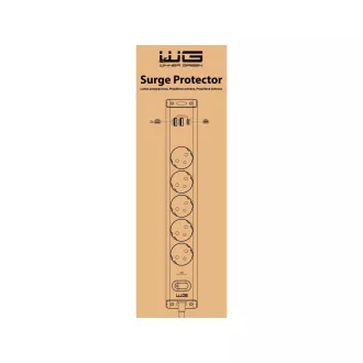 WG - Ochrona przeciwprzepięciowa 5 gniazd 2x USB-A 1x USB-C, kabel 1, 5 metra, biały WG - Ochrona przeciwprzepięciowa 5 gniazd 2x USB-A 1x USB-C, kabel 1, 5 metra, biały