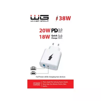 WG - Ładowarka sieciowa 2x USB 38W, 1x USB-C PD 20W   1x USB-A QC 3.0 18W, biała