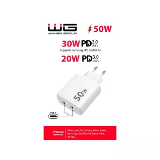 WG - Ładowarka sieciowa 2x USB-C 50W, 1x USB-C PD 30W   1x USB-C PD 20W, biała