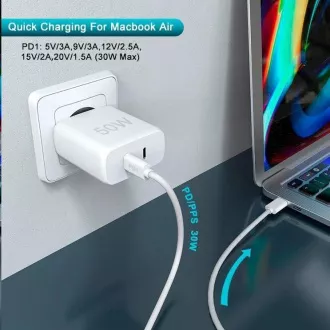 WG - Ładowarka sieciowa 2x USB-C 50W, 1x USB-C PD 30W   1x USB-C PD 20W, biała