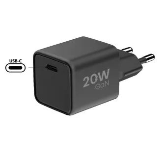 WG - GaN 1x USB-C, PD 20W, 5V-9V-12V, czarny