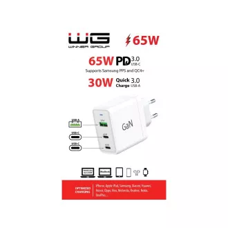 WG - Ładowarka sieciowa GaN 3x USB, 1x USB-A 30W   2x USB-C 65W, biała