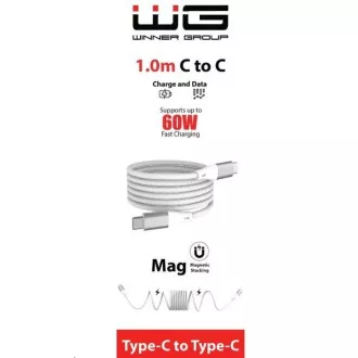 WG - Kabel do transmisji danych Type-C do Type-C, 1 metr, 3A, 60W, magnetyczny samozwijający się, biały