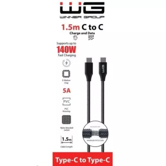 WG - Kabel do transmisji danych Type-C do Type-C, 1, 5 metrów, 5A, 140W, czarny