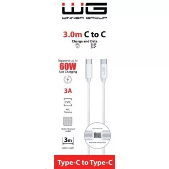 WG - Kabel do transmisji danych Type-C do Type-C, 3 metry, 3A, 60W, biały WG - Kabel do transmisji danych Type-C do Type-C, 3 metry, 3A, 60W, biały