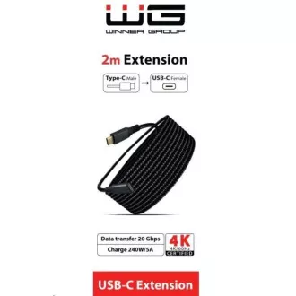 WG - Przedłużacz USB-C (męski) do USB-C (żeński), 2 metry, nylonowy oplot, czarny WG - Przedłużacz USB-C (męski) do USB-C (żeński), 2 metry, nylonowy oplot, czarny