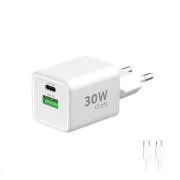 WG - Ładowarka sieciowa GaN 2x USB 30W, 1x USB-C PD3.0 PPS QC4 30W   USB-A 18W, kabel Type-C do Type-C, biały