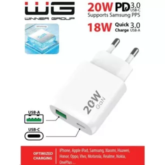 WG - Ładowarka sieciowa 2x USB, 1x USB-C PD 20W   1x USB-A QC3.0 18W, biała