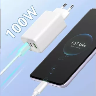 WG - Ładowarka sieciowa GaN 100W, 3x USB, 1x USB-A   2x USB-C, biała