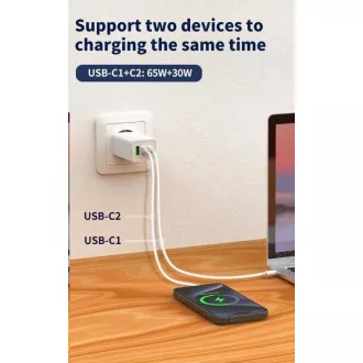 WG - Ładowarka sieciowa GaN 100W, 3x USB, 1x USB-A   2x USB-C, biała
