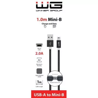 WG - Kabel do transmisji danych USB Mini-B (5 styków)-USB-A / 1m / nylonowy oplot / czarny