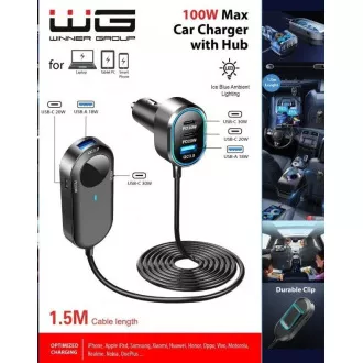 WG - Hub ładowarki samochodowej / 100W / 6 portów USB / 2x USB-A   4x USB-C / z przedłużaczem