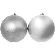 Eurolamp Ozdoby świąteczne plastikowe srebrne kulki, 20 cm, zestaw 2 szt.