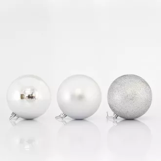 Eurolamp Ozdoby świąteczne plastikowe srebrne kulki, 10 cm, zestaw 6 szt.