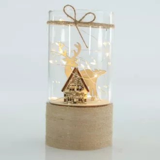 Eurolamp Dekoracja szklana z domkiem i reniferem, 9 x 18 cm