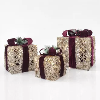 Eurolamp Podświetlane pudełka na prezenty, zestaw 3, 15 x 20 x 25 cm
