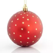 Eurolamp Dekoracje świąteczne czerwone plastikowe kule ze złotymi kropkami, 8 cm, zestaw 6 szt.