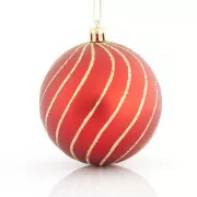 Eurolamp Dekoracje świąteczne czerwone plastikowe kule ze złotymi liniami, 8 cm, zestaw 6 szt.