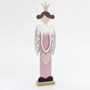 Eurolamp Dekoracja świąteczna drewniana różowa wróżka ze złotymi skrzydłami 60 cm, 1 szt.