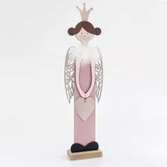 Eurolamp Dekoracja świąteczna drewniana różowa wróżka ze złotymi skrzydłami 60 cm, 1 szt.