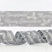 Eurolamp Dekoracja świąteczna szara wstążka ze srebrnym merry christmas, 6,35 cm, 1 szt.