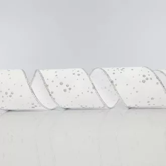 Eurolamp Dekoracja świąteczna biała wstążka z listkami i srebrnym brokatem, 6,35 cm, 1 szt.
