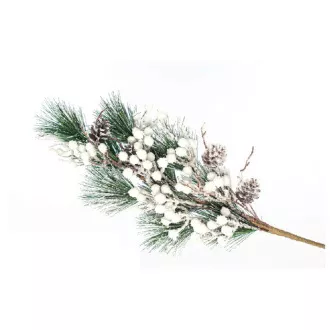 Eurolamp Dekoracja świąteczna gałązka z białymi jagodami i szyszkami sosnowymi, 79 cm, 1 szt.
