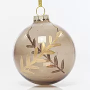 Eurolamp Dekoracje świąteczne szklana brązowa przezroczysta kula z listkami rose gold, 8 cm, zestaw 4 szt.