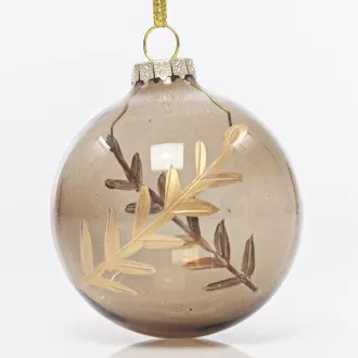 Eurolamp Dekoracje świąteczne szklana brązowa przezroczysta kula z listkami rose gold, 10 cm, zestaw 4 szt.