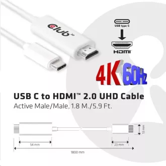 Kabel Club3D Active USB Type-C do HDMI 2.0 4K60Hz UHD, 1, 8 m