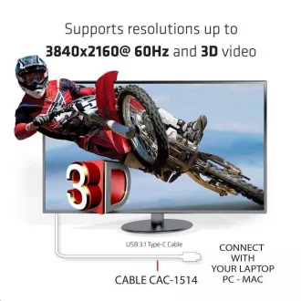 Kabel Club3D Active USB Type-C do HDMI 2.0 4K60Hz UHD, 1, 8 m
