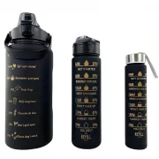 Motywacyjny bidon sportowy 3w1, 2000 ml   900 ml   300 ml, czarny