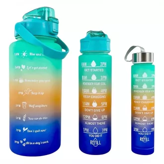 Motywacyjny bidon sportowy 3w1, 2000 ml   900 ml   300 ml, czarny