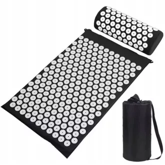 Mata do ćwiczeń akupresury PREMIUM z poduszką 67x42x2 cm, czarna