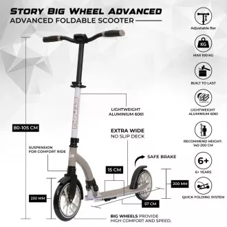 Hulajnoga składana Story Big Wheel Advanced 200 mm, szara