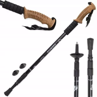 Kije trekkingowe Nordic Walking z ergonomiczną korkową rączką, 135 cm, 2 szt., czarne