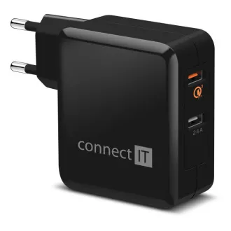 Adapter ładowania CONNECT IT QUICK CHARGE 3.0 2x USB (3,4 A), QC 3.0, czarny Adapter ładowania CONNECT IT QUICK CHARGE 3.0 2x USB (3,4 A), QC 3.0, czarny