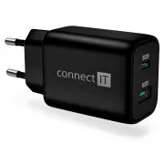 CONNECT IT Wanderer2 GaN adapter ładowania 1×USB-C   1xUSB-A, 33W PD, CZARNY