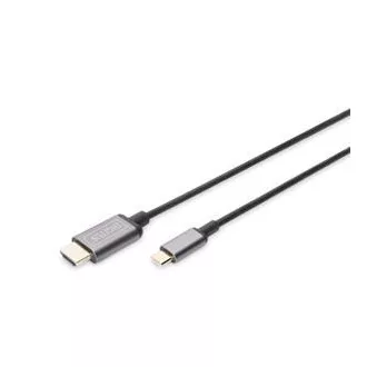 Adapter kabla Digitus USB-C do HDMI, 1,8 m 4K/30 Hz, czarny, metalowa obudowa