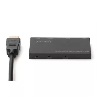 Ultra cienki rozgałęźnik HDMI Digitus, 1x2, 4K/60Hz HDR, HDCP 2.2, 18 Gb/s, zasilany przez Micro USB