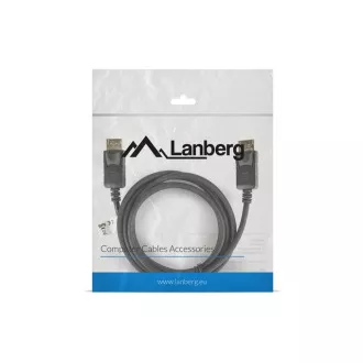 Kabel połączeniowy LANBERG DisplayPort 1.2 M/M, 4K@60Hz, długość 1,8 m, czarny, z zatrzaskiem, pozłacane złącza Kabel połączeniowy LANBERG DisplayPort 1.2 M/M, 4K@60Hz, długość 1,8 m, czarny, z zatrzaskiem, pozłacane złącza