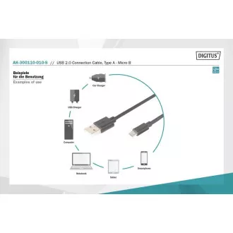 Kabel Digitus USB 2.0 USB A męski do USB micro B męski, 2x ekranowany, miedziany, 1m