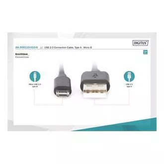 Kabel Digitus USB 2.0 USB A męski do USB micro B męski, 2x ekranowany, miedziany, 1m