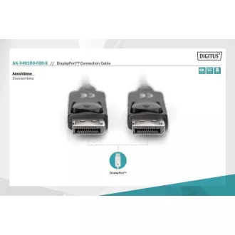 Kabel połączeniowy Digitus DisplayPort 1.2, DP M/M, 2,0 m, z zatrzaskiem, Ultra HD 4K, czarny Kabel połączeniowy Digitus DisplayPort 1.2, DP M/M, 2,0 m, z zatrzaskiem, Ultra HD 4K, czarny