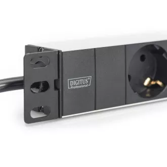 Digitus 1U Aluminiowa listwa PDU, montaż w szafie rack 254 mm (10 "), 3x sworzeń zabezpieczający, 16A, 4000W, 250VAC 50/60 Hz