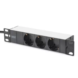Digitus 1U Aluminiowa listwa PDU, montaż w szafie rack 254 mm (10 "), 3x sworzeń zabezpieczający, 16A, 4000W, 250VAC 50/60 Hz