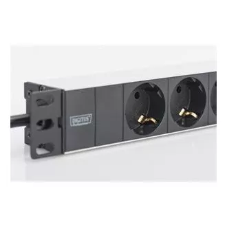 Digitus 1U Aluminiowa listwa PDU, montaż w szafie rack 254 mm (10 "), 3x sworzeń zabezpieczający, 16A, 4000W, 250VAC 50/60 Hz