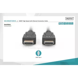 Szybki kabel połączeniowy Digitus HDMI, typ A M/M, 3,0 m, Ultra HD 60p, złoty, bl Szybki kabel połączeniowy Digitus HDMI, typ A M/M, 3,0 m, Ultra HD 60p, złoty, bl