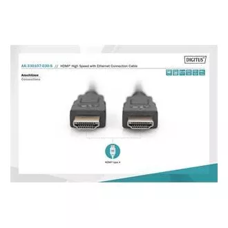 Szybki kabel połączeniowy Digitus HDMI, typ A M/M, 3,0 m, Ultra HD 60p, złoty, bl Szybki kabel połączeniowy Digitus HDMI, typ A M/M, 3,0 m, Ultra HD 60p, złoty, bl