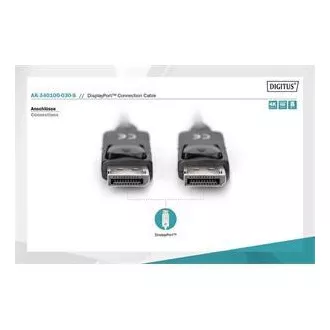 Kabel połączeniowy Digitus DisplayPort 1.2, DP M/M, 3,0 m, z zatrzaskiem, Ultra HD 4K, czarny